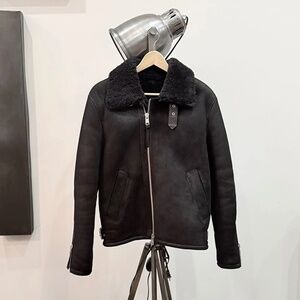 ALLSAINTS Men’s Black Shearling Jacket with Genuine Leather (XS)